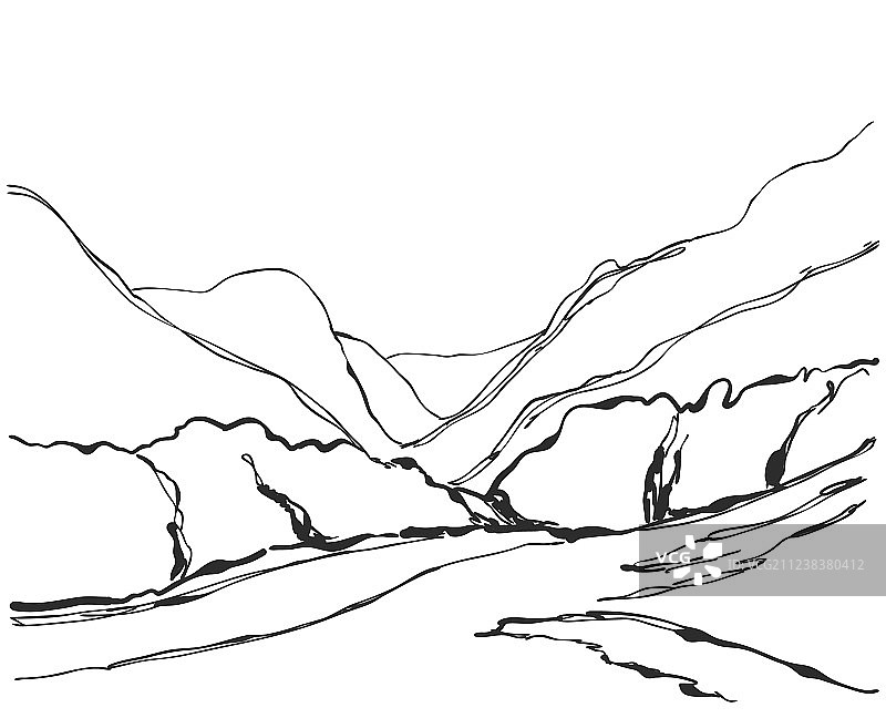 手绘山峰图片素材