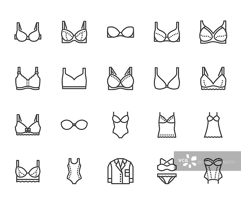 女士内衣种类扁平线条图标合集图片素材