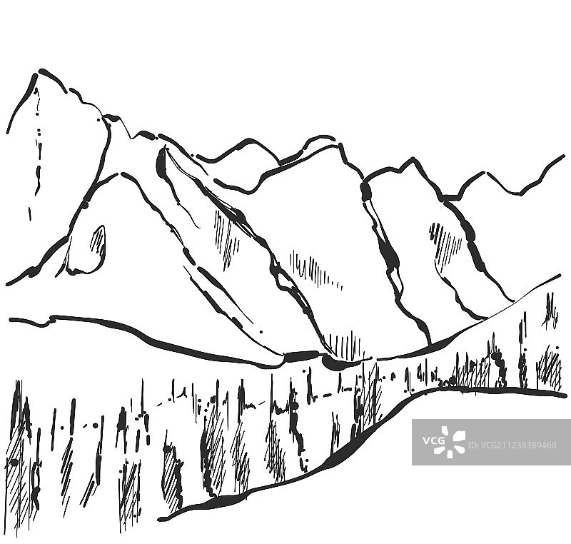 手绘山峰图片素材