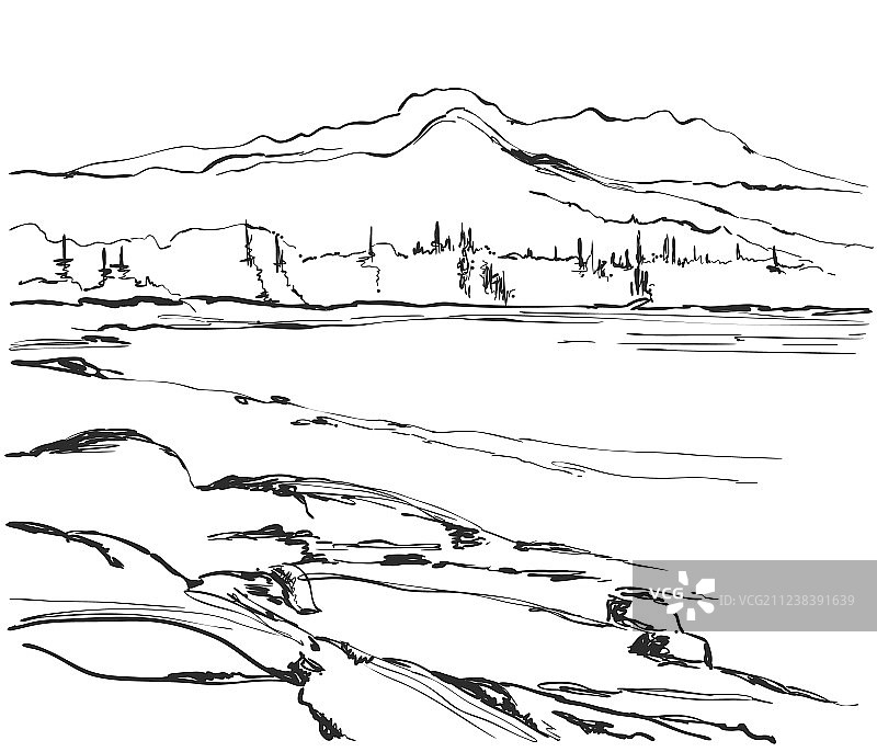 手绘山脉速写图片素材