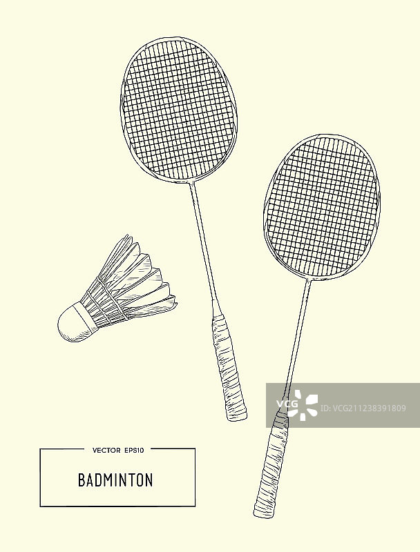 羽毛球拍和羽毛球素描图片素材