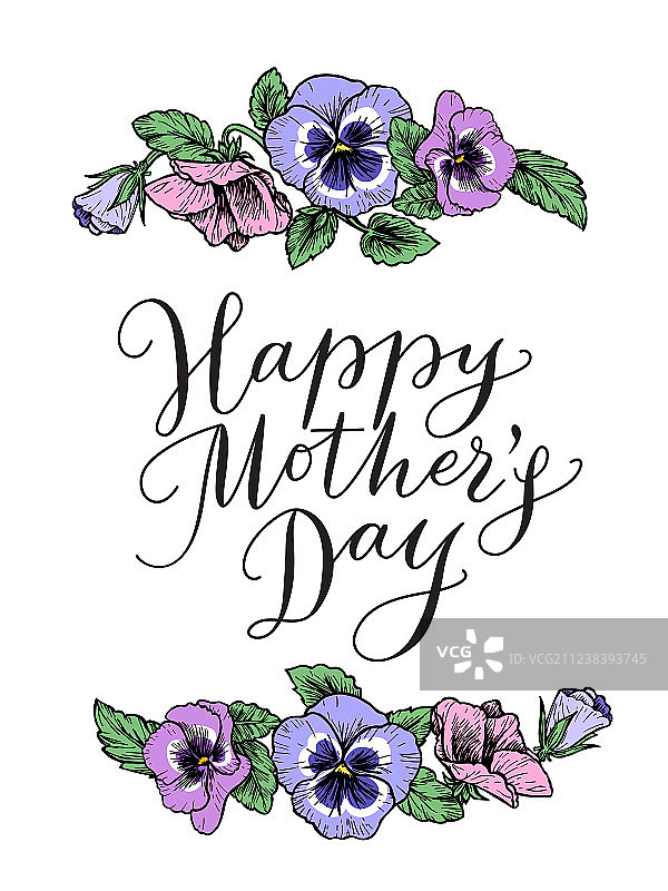 母亲节快乐贺卡，带文字和边框图片素材