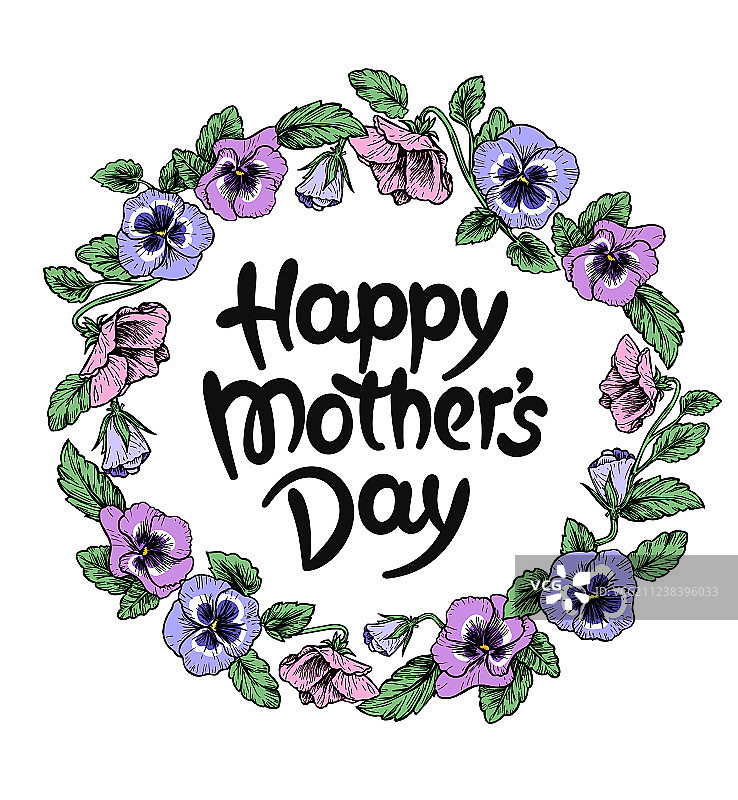 母亲节快乐贺卡，带文字和边框图片素材