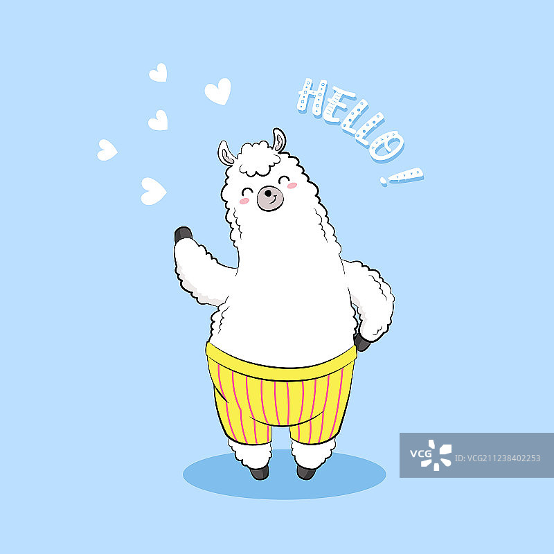 可爱的卡通美洲驼涂鸦角色图片素材