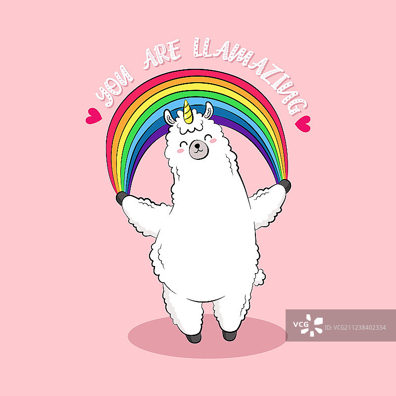 可爱的卡通美洲驼涂鸦角色图片素材