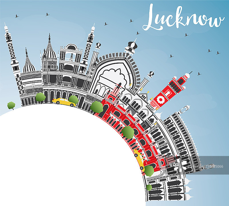 勒克瑙天际线（灰色建筑，蓝色天空）图片素材