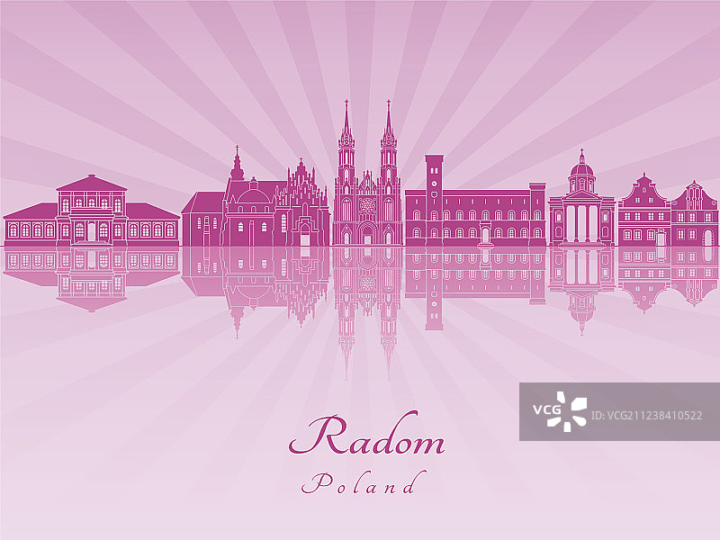 紫色兰花背景下的拉多姆天际线图片素材