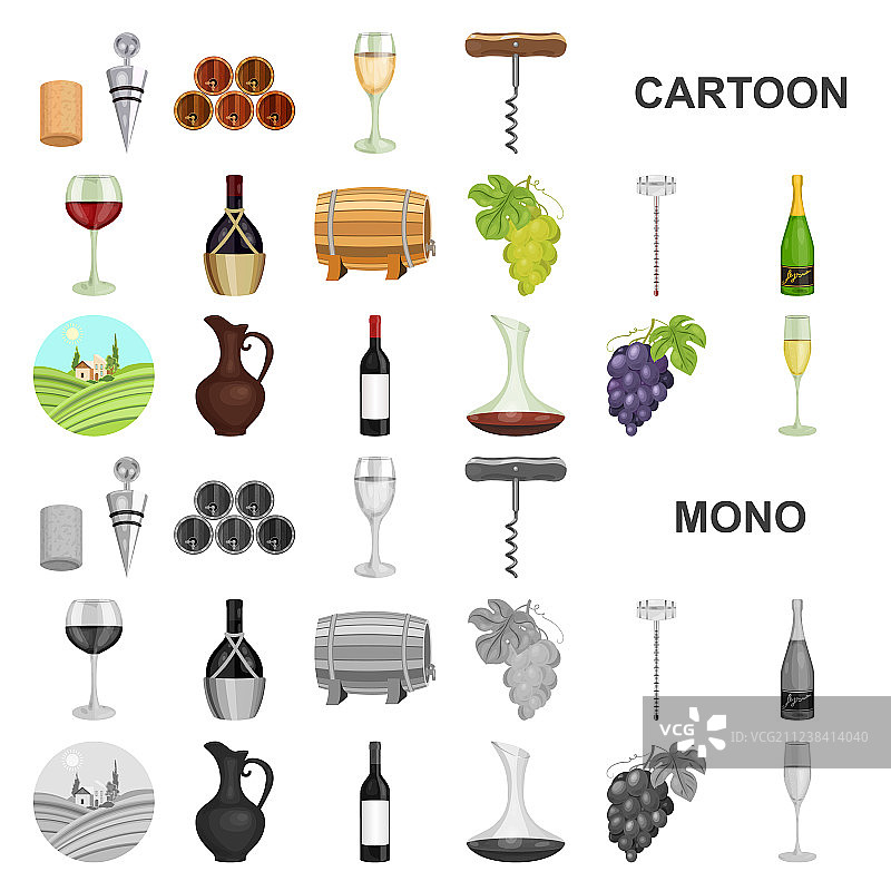 葡萄酒产品卡通图标合集图片素材