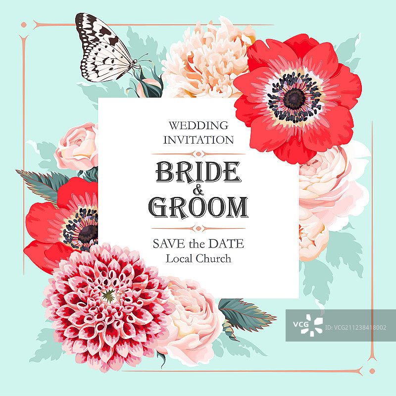 带花朵的婚礼请柬图片素材