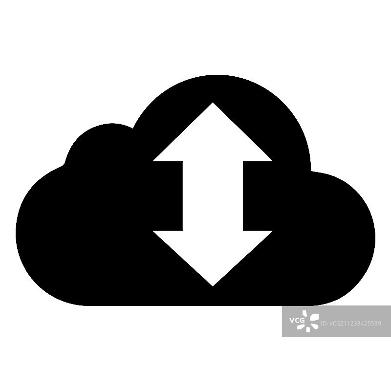 白色背景上的黑色云箭头图标图片素材