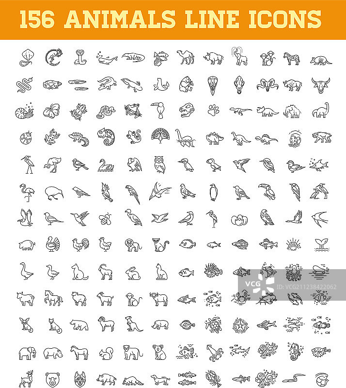 动物概念线条图标集图片素材