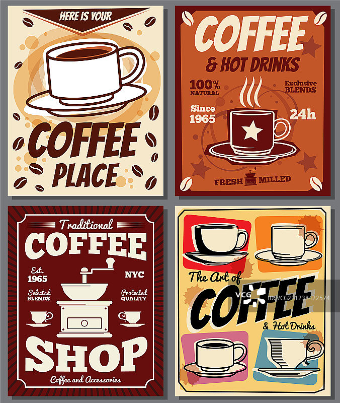 咖啡厅和餐厅复古海报模板图片素材