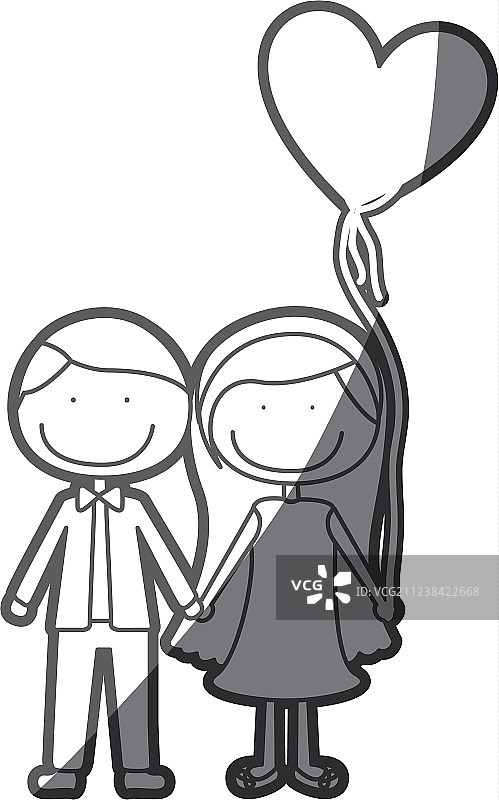 他的漫画情侣的灰度轮廓图片素材