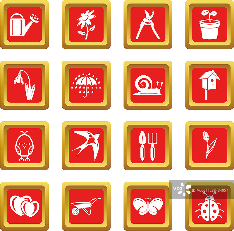 红色方块春天图标合集图片素材