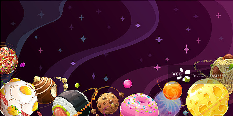 美味世界：多彩卡通食物星球图片素材