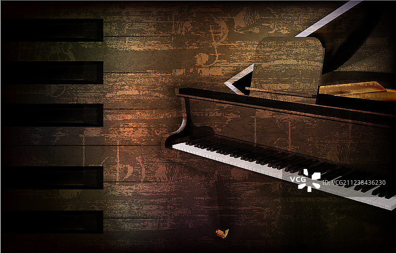抽象的Grunge风格钢琴背景与三角钢琴图片素材