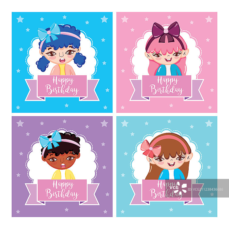 生日贺卡女孩套装图片素材