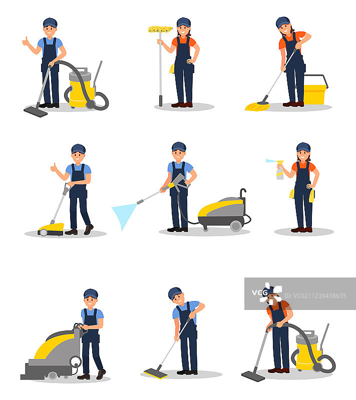 清洁人员扁平化设计图片素材