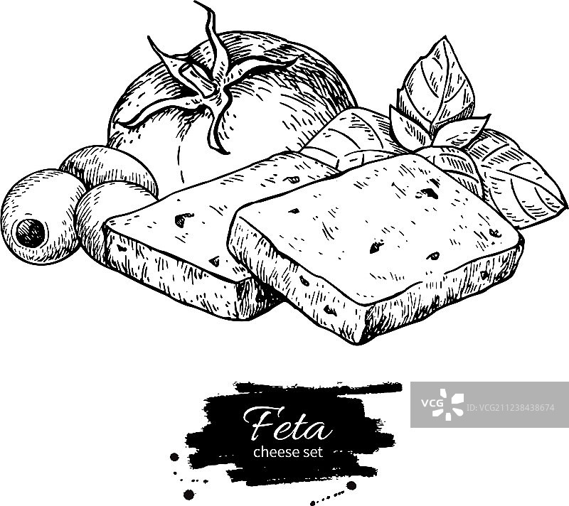 手绘希腊菲达奶酪块图片素材