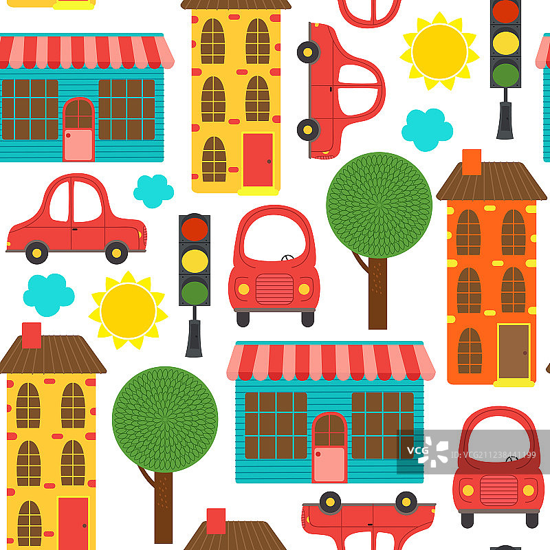 房屋与汽车无缝图案图片素材