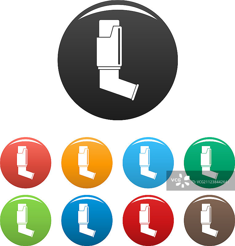 哮喘吸入器彩色图标集图片素材