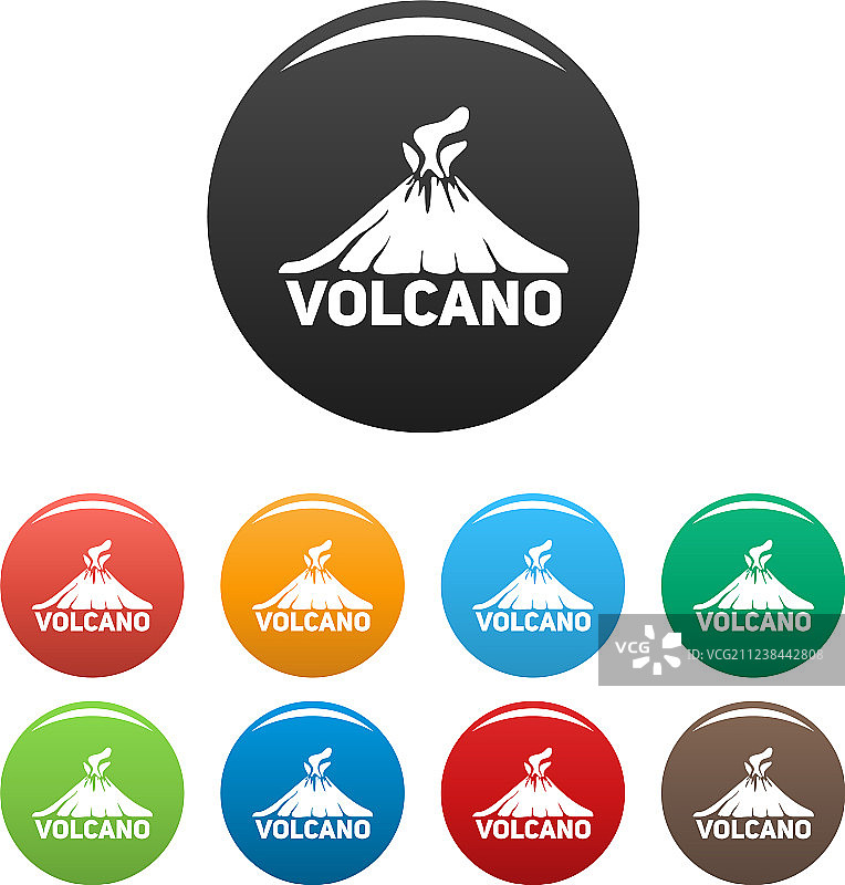 火山山脉彩色图标集图片素材