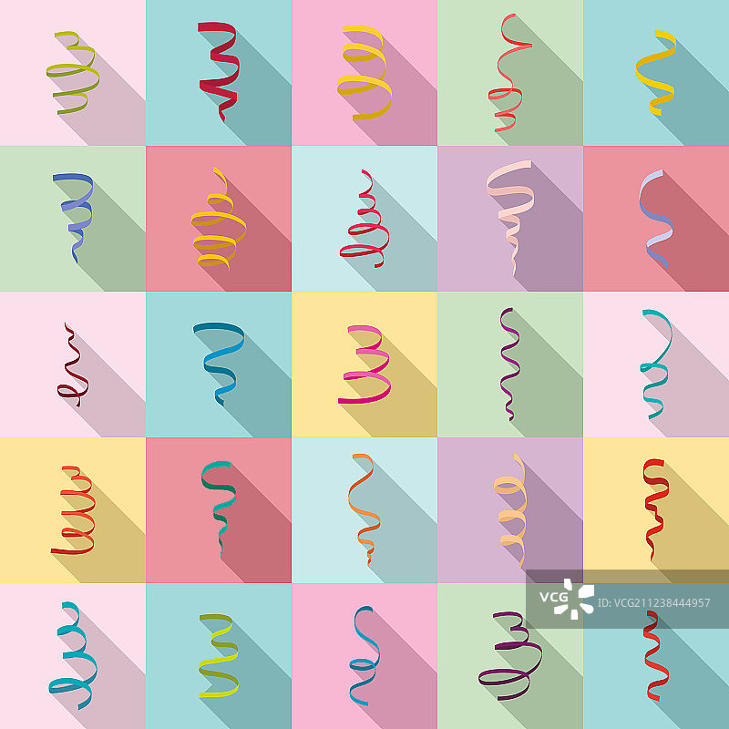 波浪形缎带图标扁平风格套装图片素材