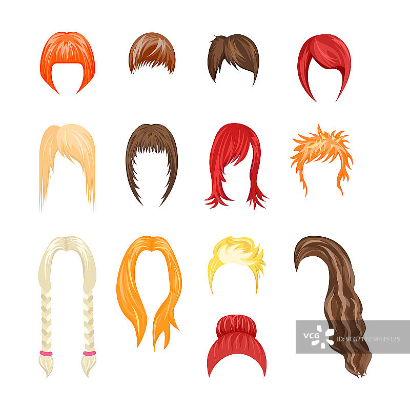 卡通女性发型合集图片素材