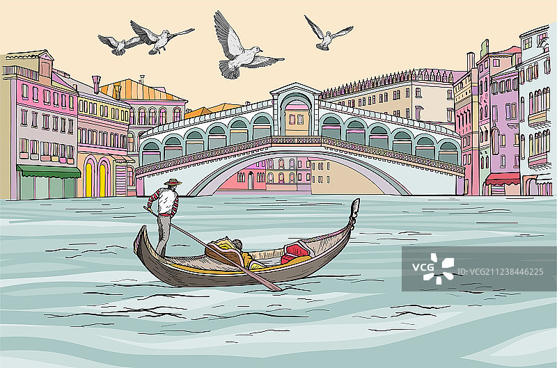 威尼斯城市风光：大运河上的贡多拉图片素材