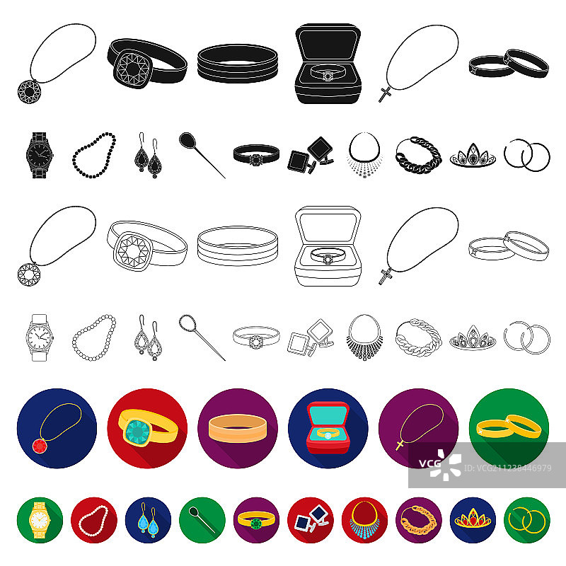 珠宝首饰扁平图标合集图片素材
