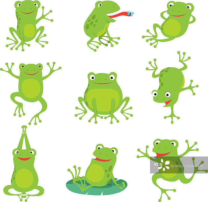 卡通青蛙在荷花上呱呱叫图片素材