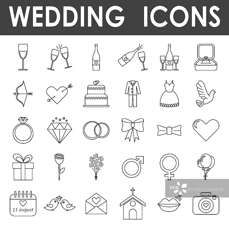 黑色线条婚礼图标图片素材