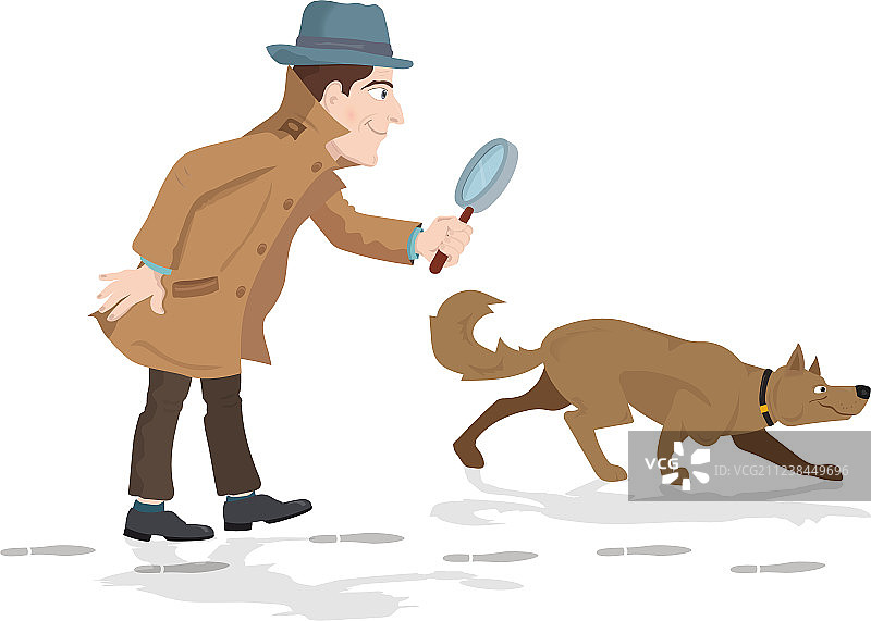 使用放大镜和追踪犬的侦探图片素材