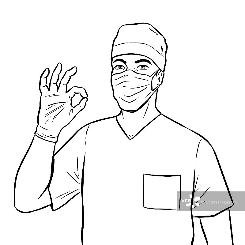 医生展示OK手势着色本图片素材