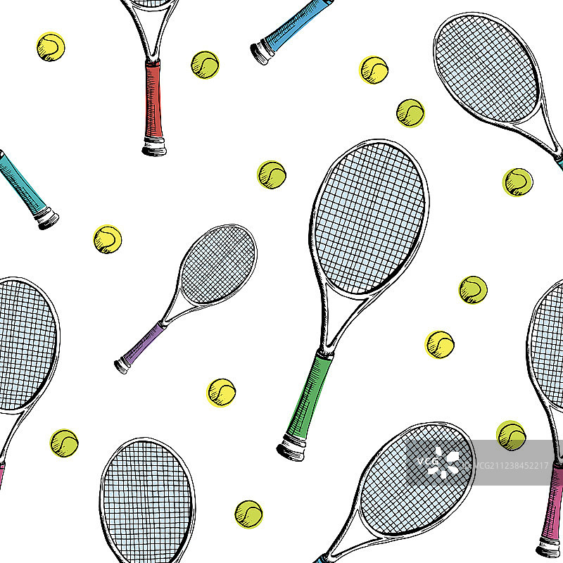 手绘网球背景无缝图案图片素材
