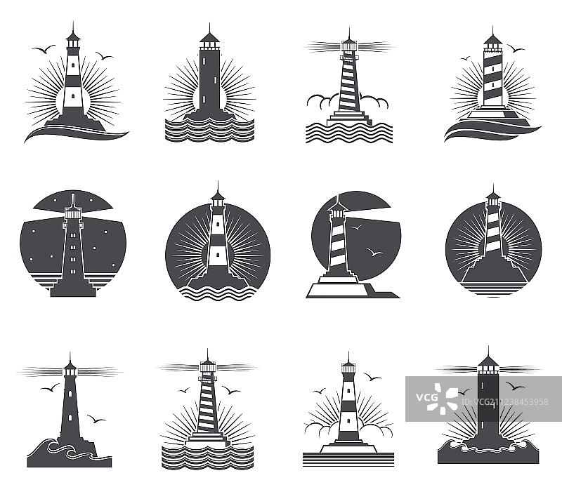 灯塔复古海洋标签图片素材