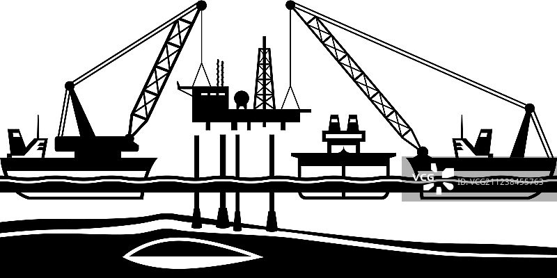 海上浮吊安装石油钻井平台图片素材