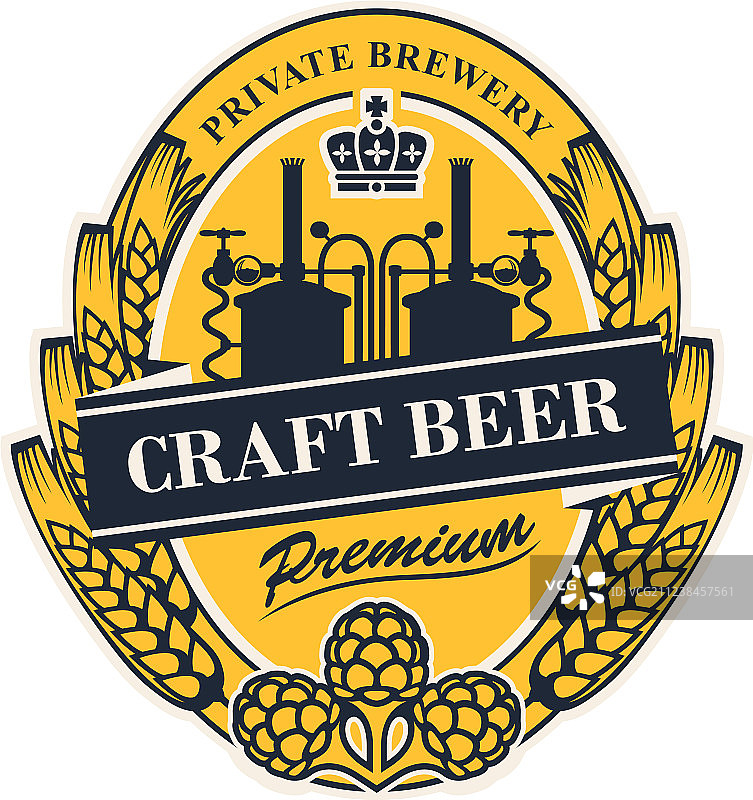 带麦穗和啤酒厂生产信息的啤酒标签图片素材