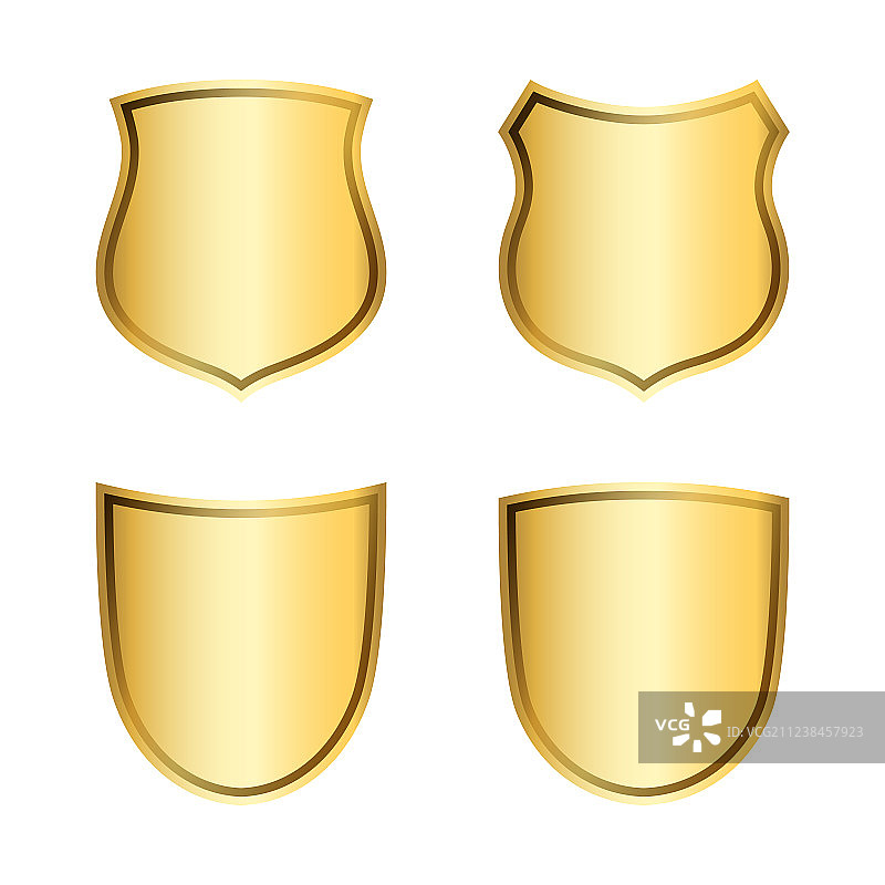 金色盾牌形状图标集，3D金色标志图片素材
