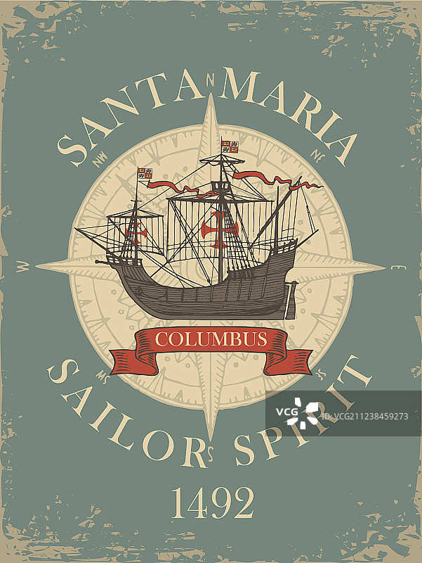 哥伦布复古帆船游艇banner图片素材