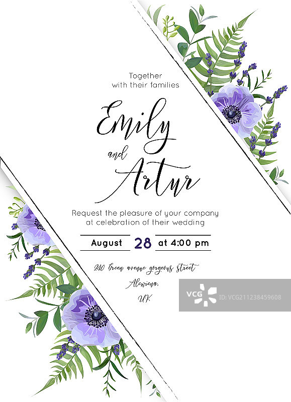 婚礼鲜花请柬，留存日期设计图片素材