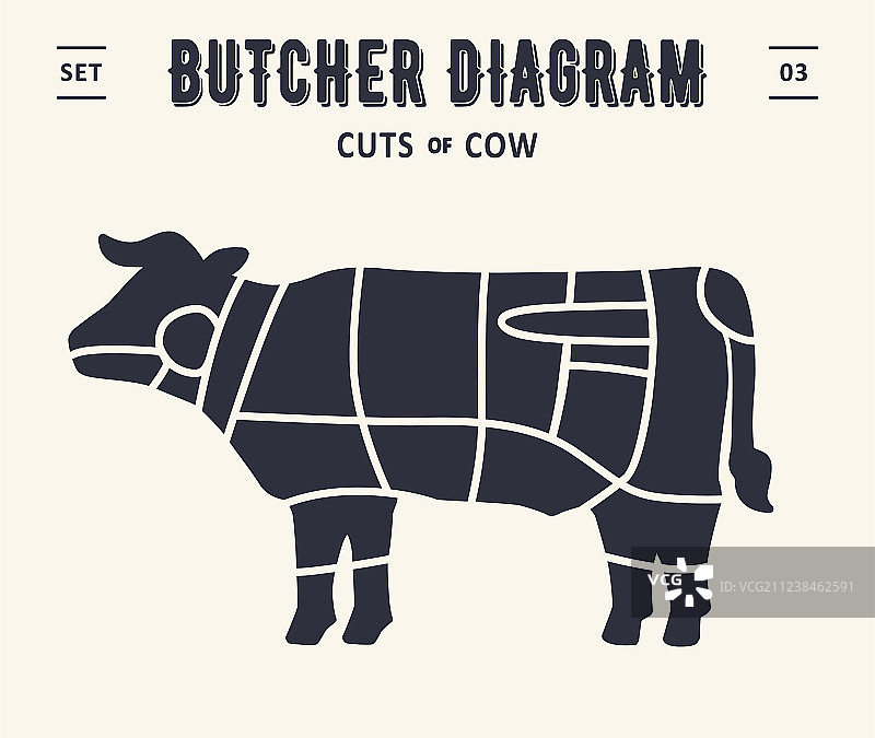 牛肉屠宰分割示意图图片素材