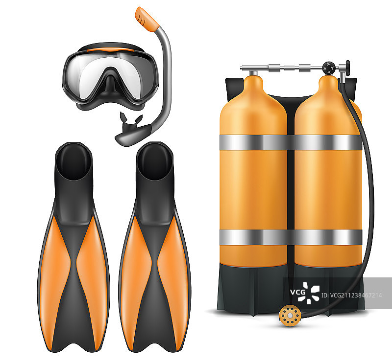 潜水员装备：呼吸管、面罩和脚蹼图片素材