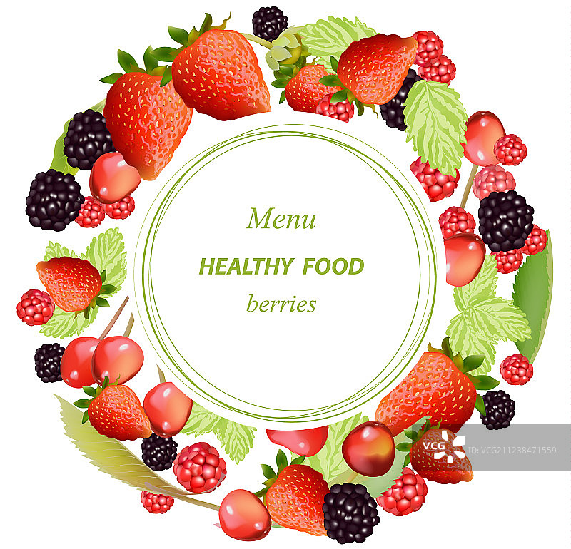 混合樱桃和浆果花环框架设计图片素材