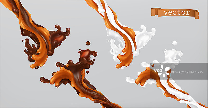 焦糖牛奶和巧克力飞溅3D图片素材