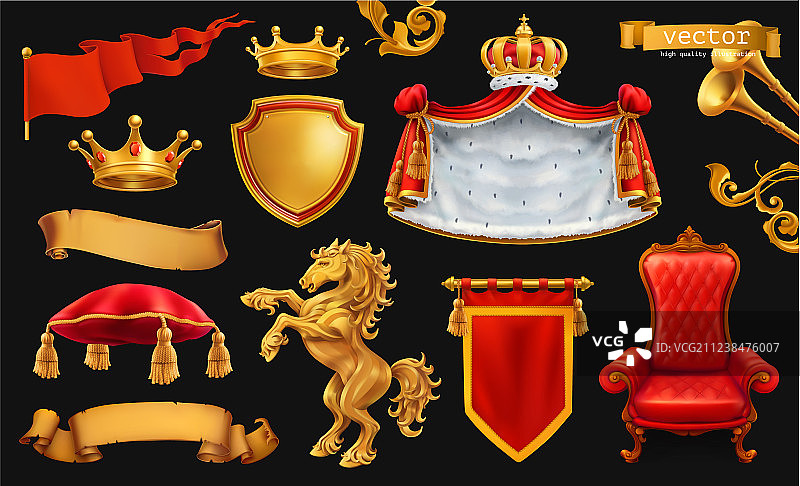 国王御座披肩枕头的金色王冠图片素材