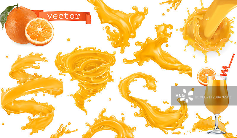 橙色油漆飞溅的芒果菠萝木瓜汁图片素材