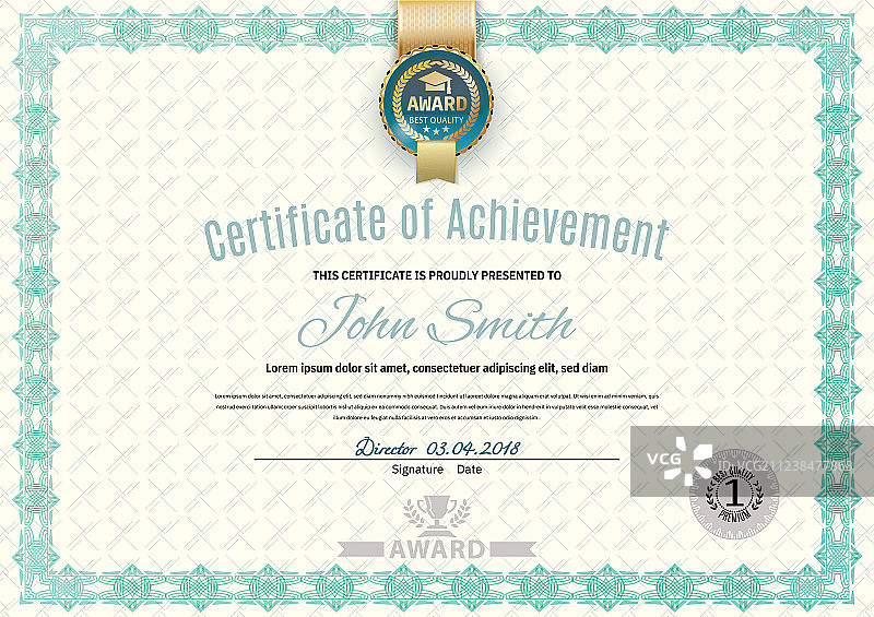 带有绿色的A4格式官方白色证书图片素材