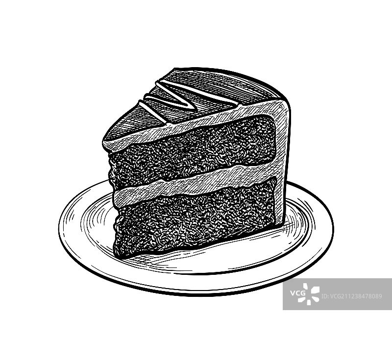 巧克力蛋糕墨水素描图片素材