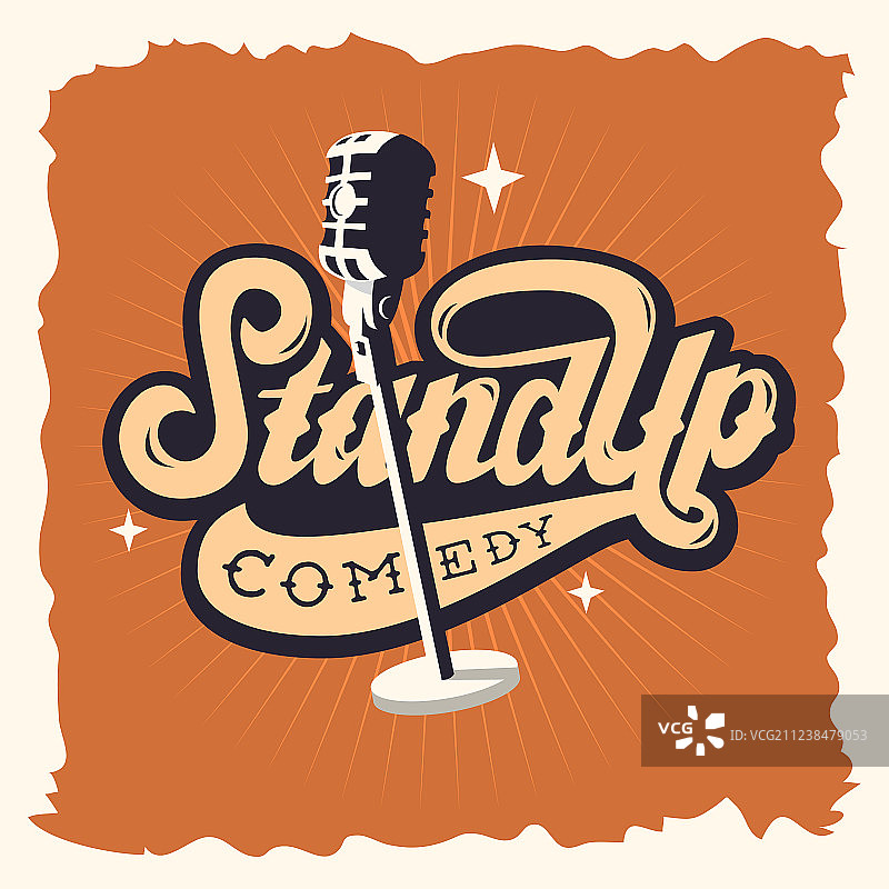 单口喜剧表演标签海报复古标志图片素材